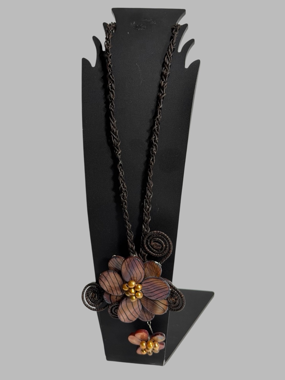 Artisan Flower Pendant Striped Abalone Shell Necklace Rich Brown Stunning Boho